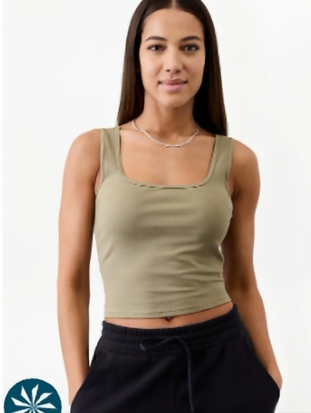 Athleta Olive Ribbed Square-Neck Tank